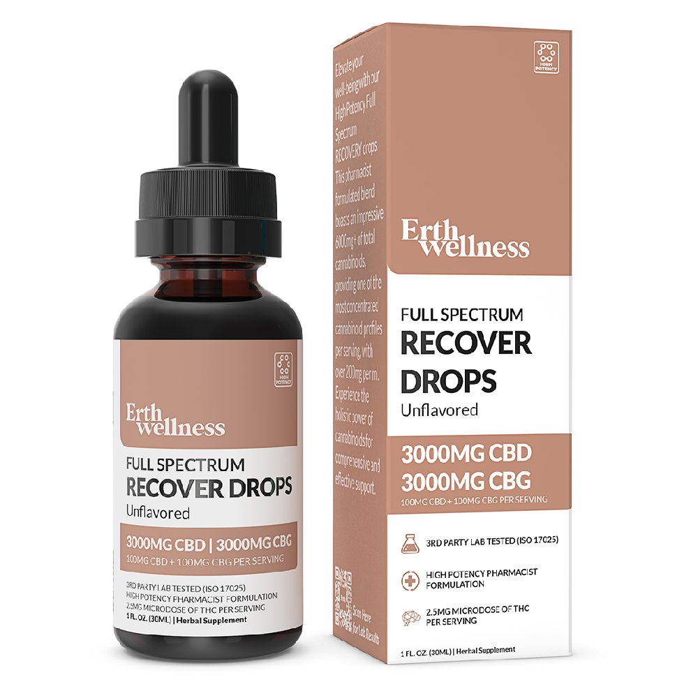 ERTH (CBD)(Tincture)(3000mg 30mL) Full Spectrum High Potency CBD + CBG Recovery Drops - Image 3